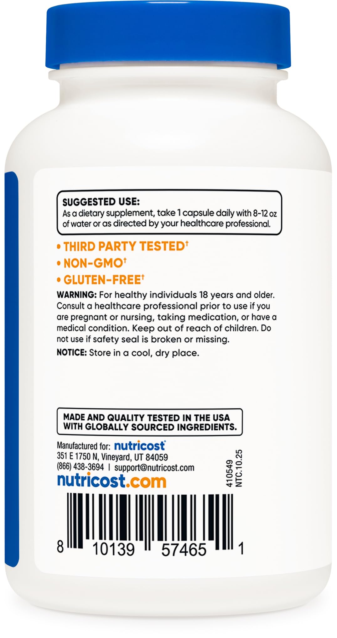 Nutricost Membrana de Cáscara de Huevo: sello de pruebas de terceros y BPM.
