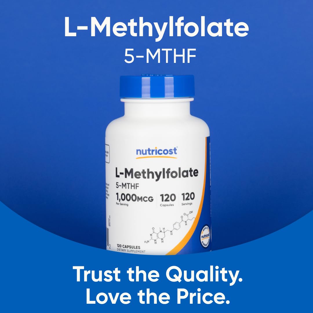 Nutricost Metilfolato 1000mcg cierre seguro del frasco, mantiene la frescura