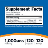 Nutricost Metilfolato 1000mcg etiqueta del frasco con información clara
