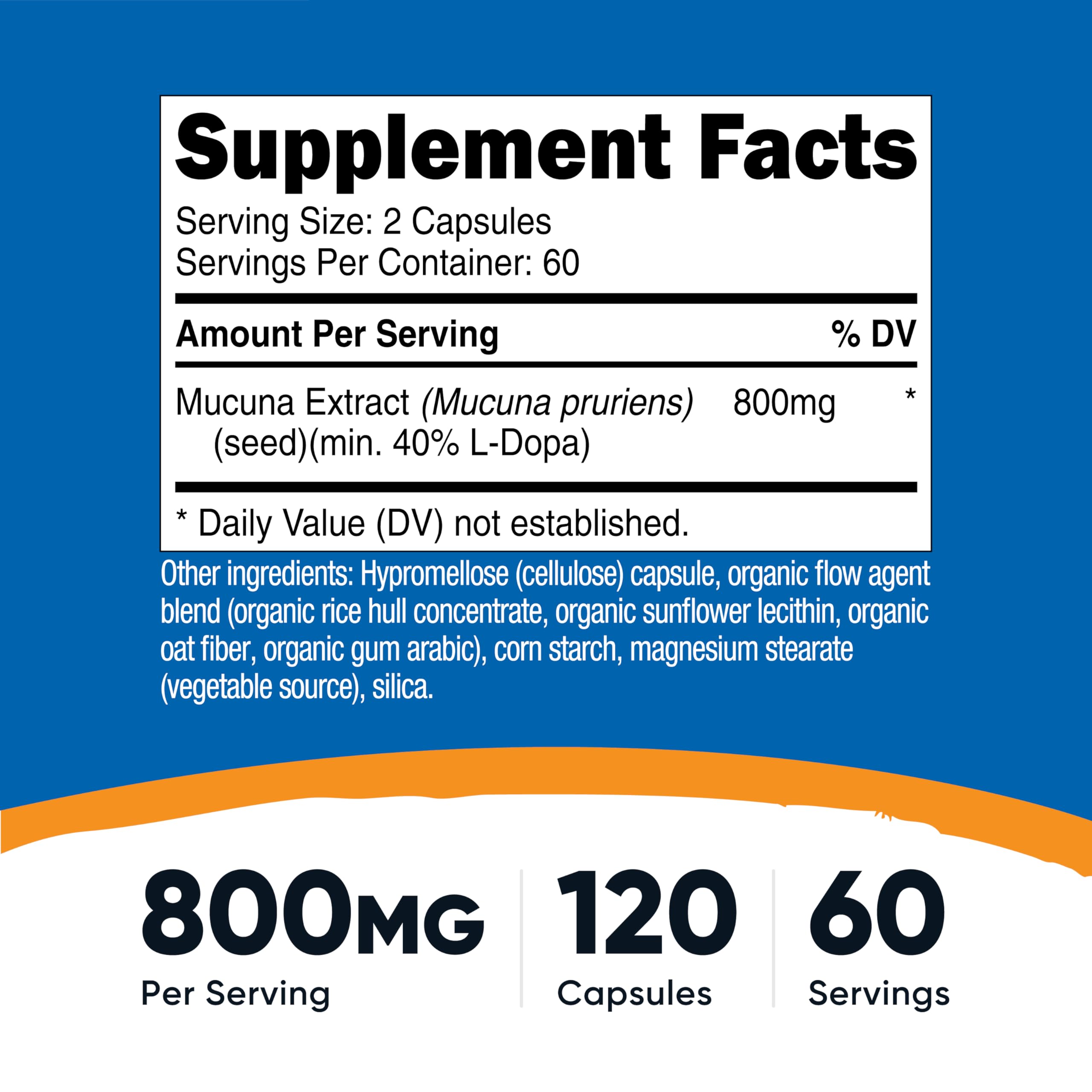 Capsulas vegetales Nutricost Mucuna Pruriens listas para consumir diario.