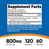 Capsulas vegetales Nutricost Mucuna Pruriens listas para consumir diario.