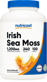 Nutricost musgo mar irlandés cápsulas, vista frontal de la botella para apoyo diario de la nutrición