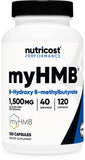 Nutricost myHMB cápsulas en botella, listas para entrenamiento diario.