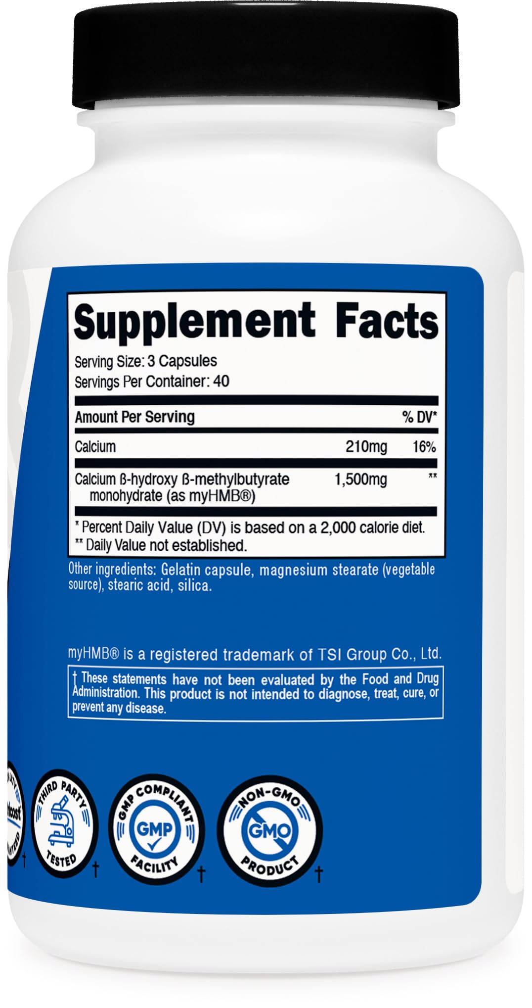 Nutricost myHMB cápsulas, pruebas ISO independientes de calidad y potencia.