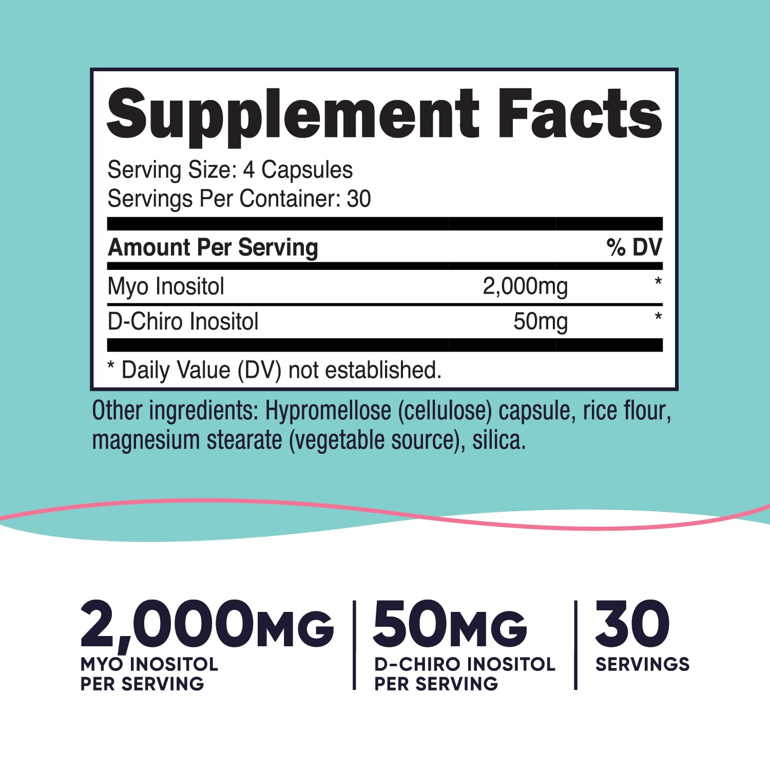Nutricost Myo Inositol cápsulas detalle, fácil de entender la fórmula.