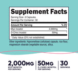Nutricost Myo Inositol cápsulas detalle, fácil de entender la fórmula.