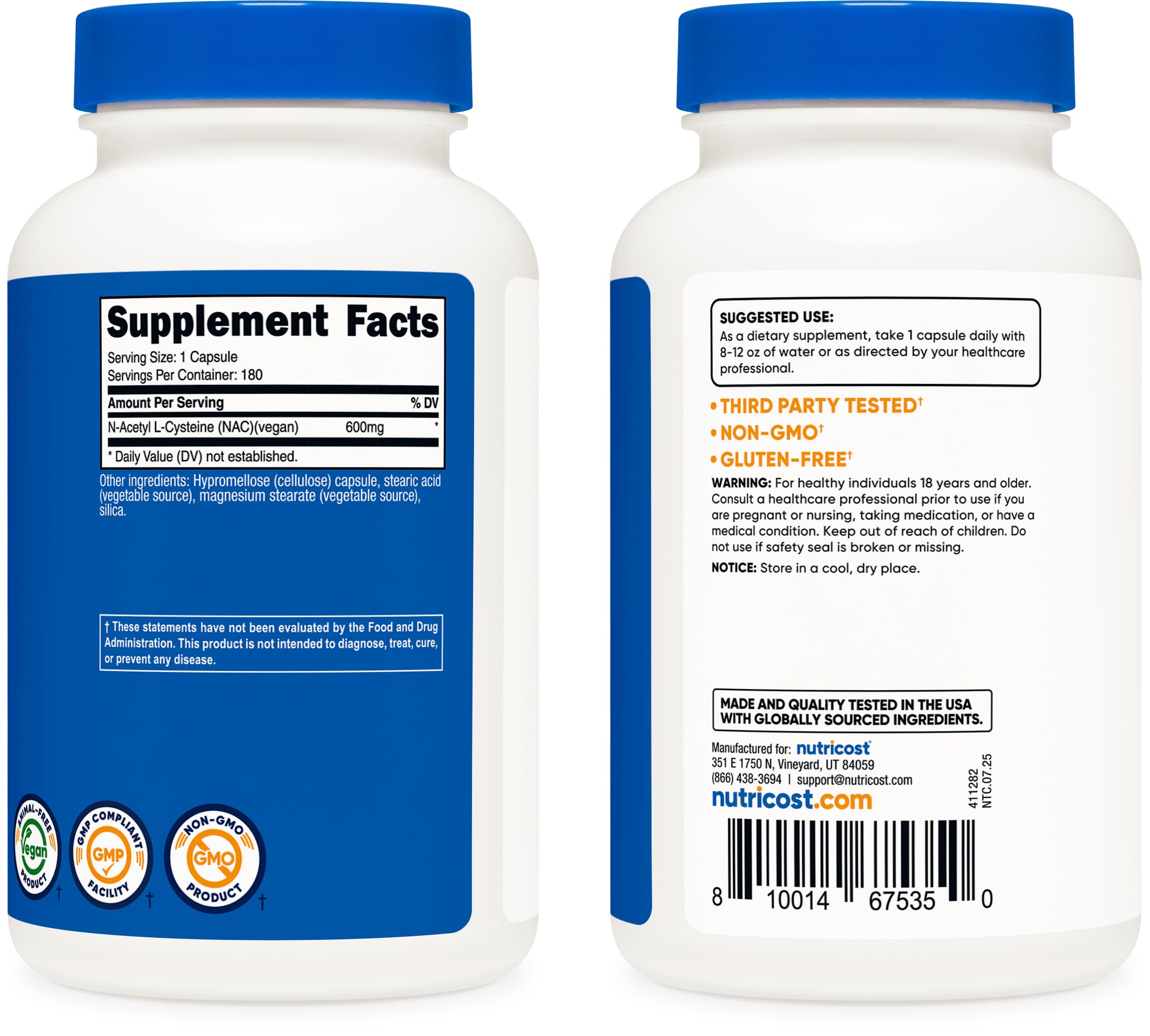 Cápsulas alineadas de Nutricost NAC para suministro estable.