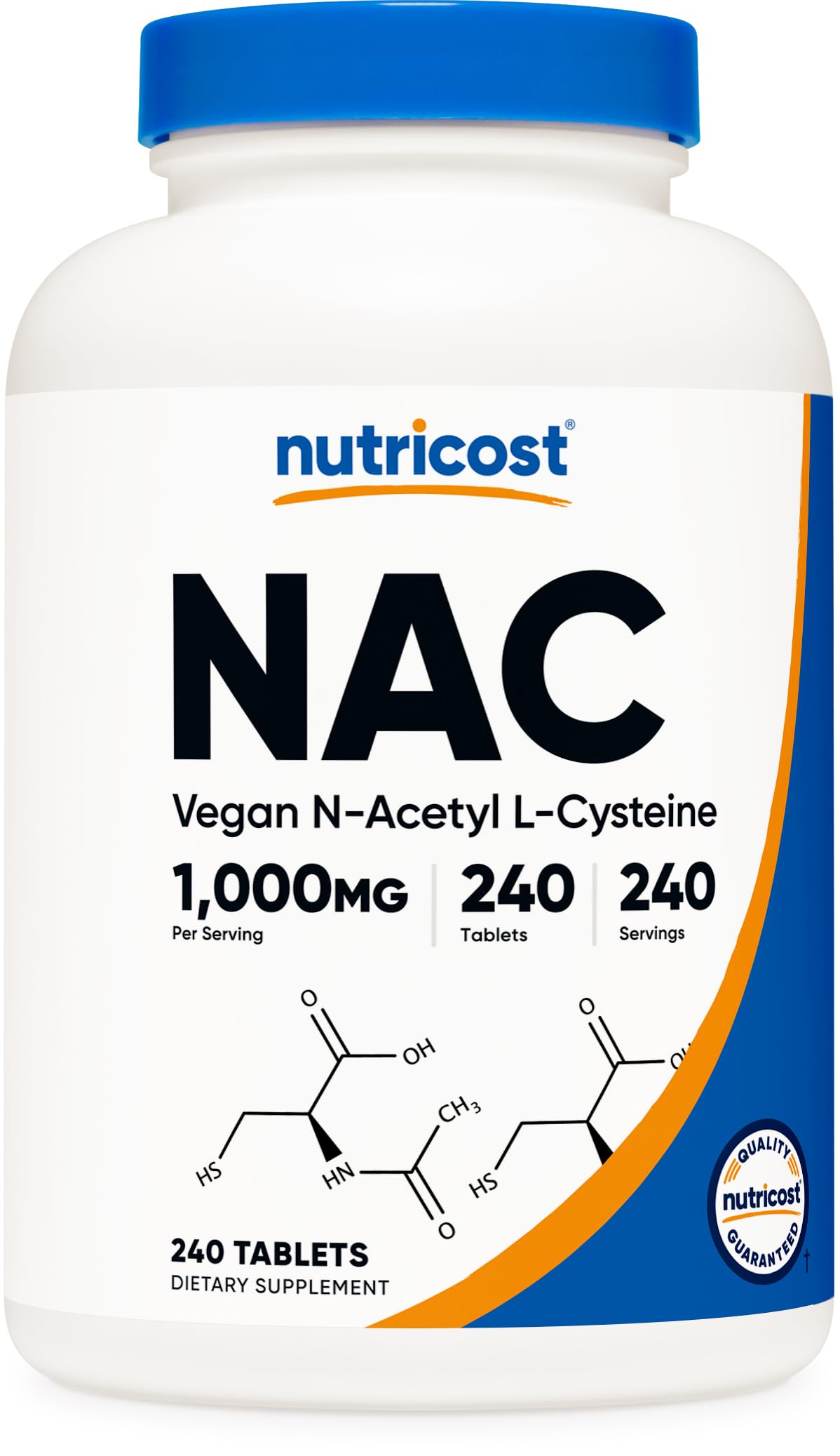 Nutricost NAC 1000 mg en caja, tabletas veganas para uso diario.