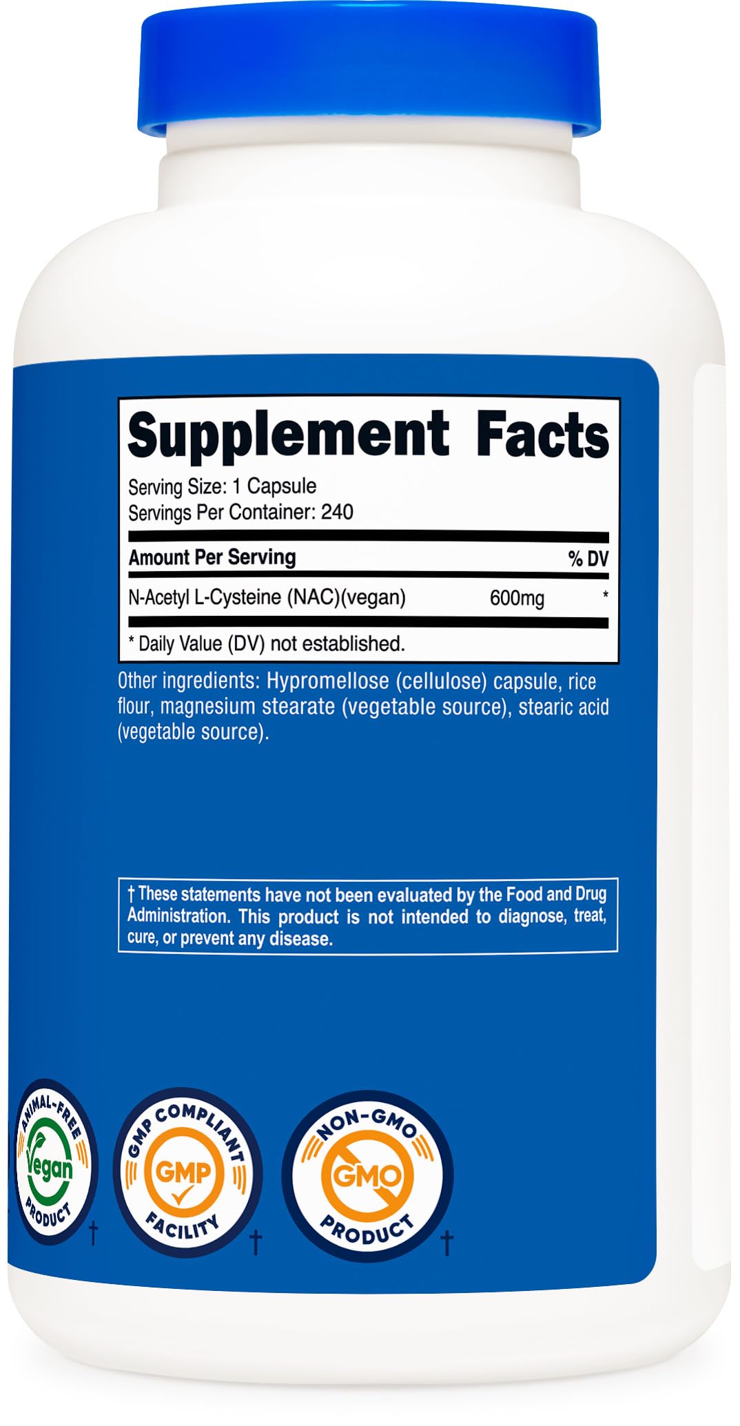 Nutricost NAC sin gluten y sin OGMs para dietas variadas