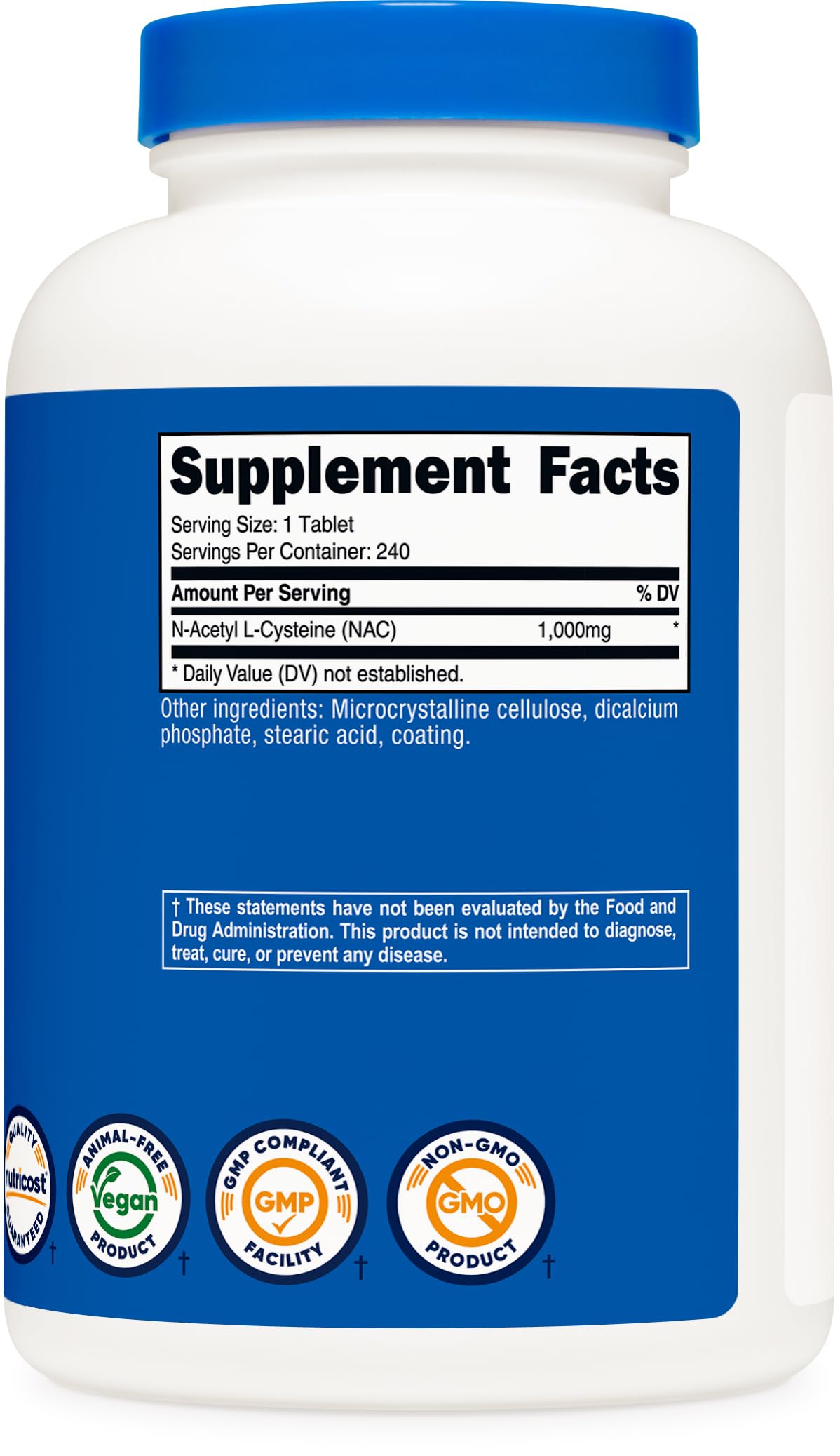 Tabletas Nutricost NAC en mesa, adecuadas para tu rutina diaria.