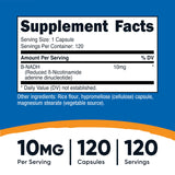 Nutricost NADH 10 mg: etiqueta visible con información de dosis.