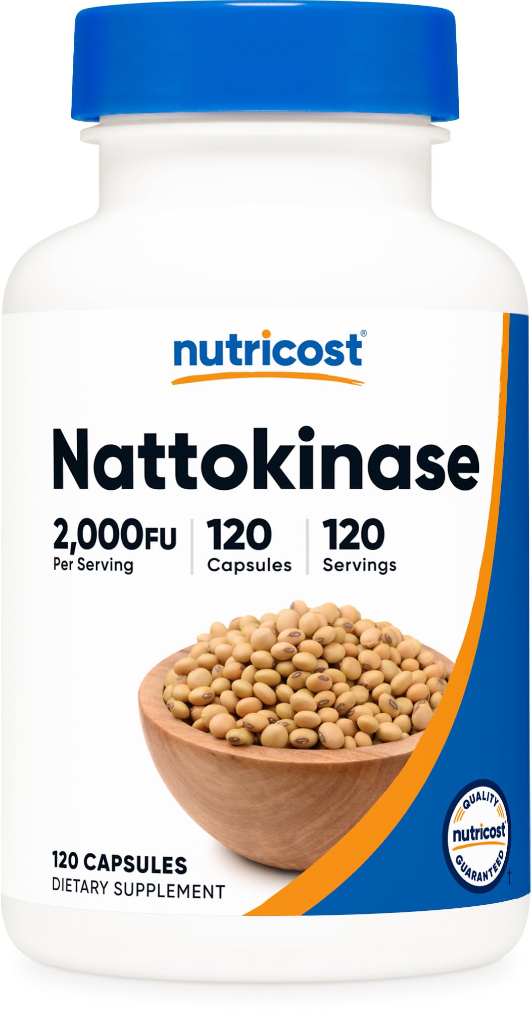 Nutricost nattokinase 2000FU en botella, uso diario potencial.