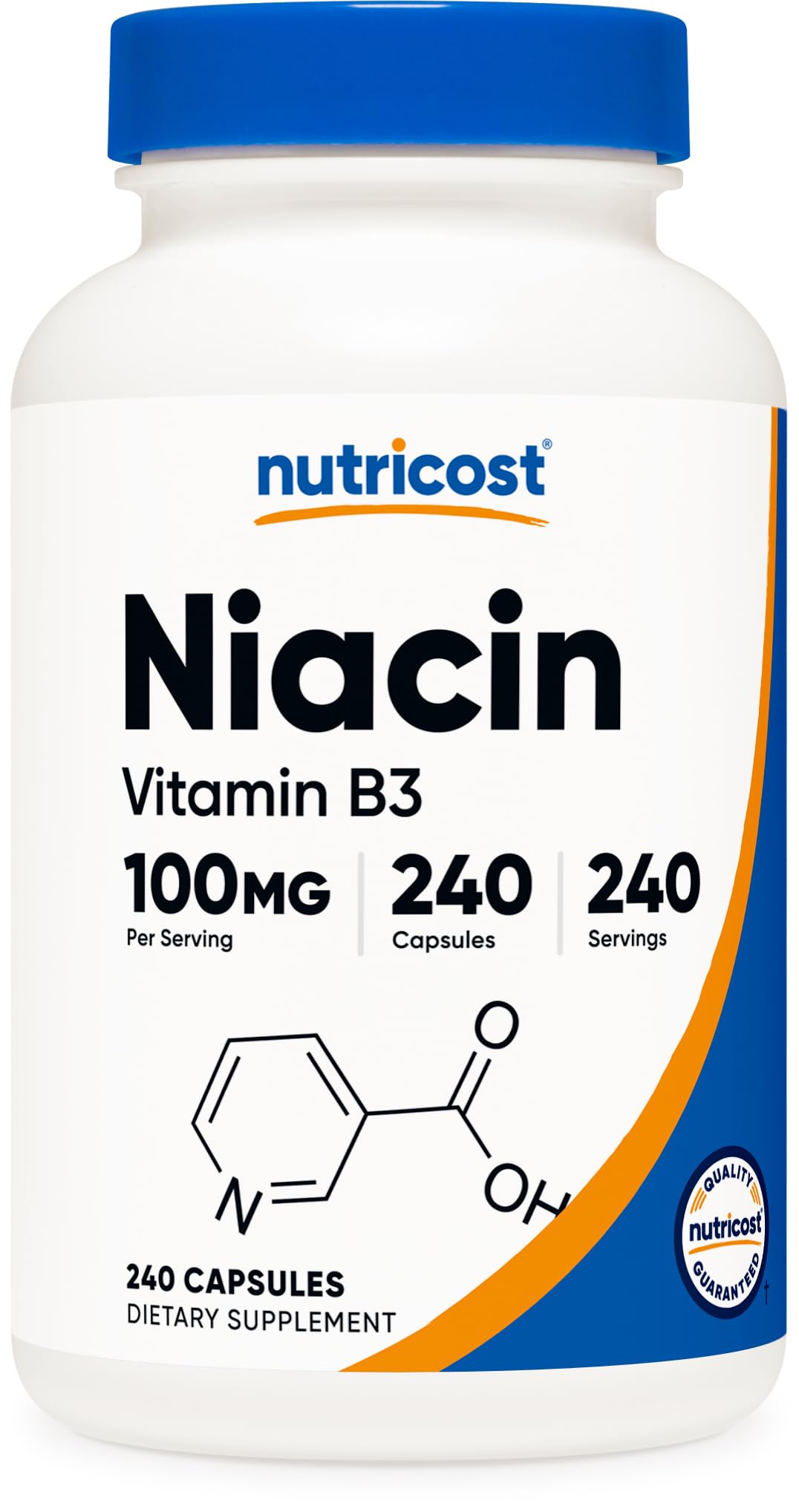 Nutricost Niacina 100 mg, cápsulas en bote para apoyar el metabolismo.