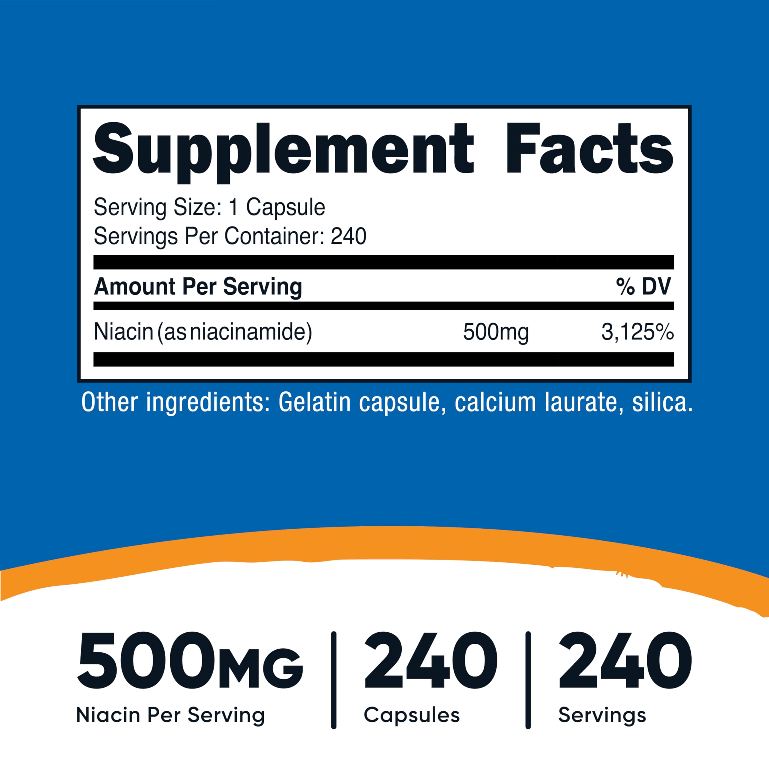 Nicotinamida Nutricost: cápsula de 500 mg para consumo diario.