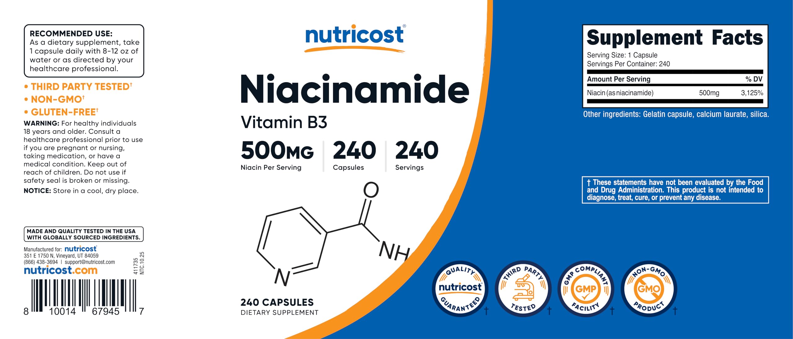 Instalaciones NSF GMP certificadas para Nutricost Nicotinamida.