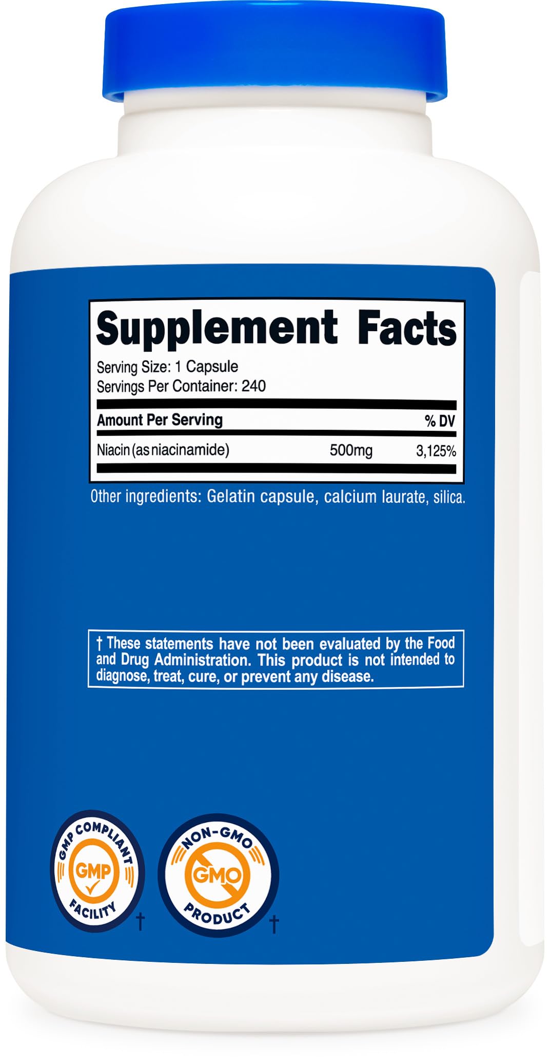Nicotinamida Nutricost, libre de gluten y soja.