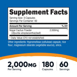 Etiqueta de Nutricost Nopal Cactus mostrando porciones de 2000 mg.
