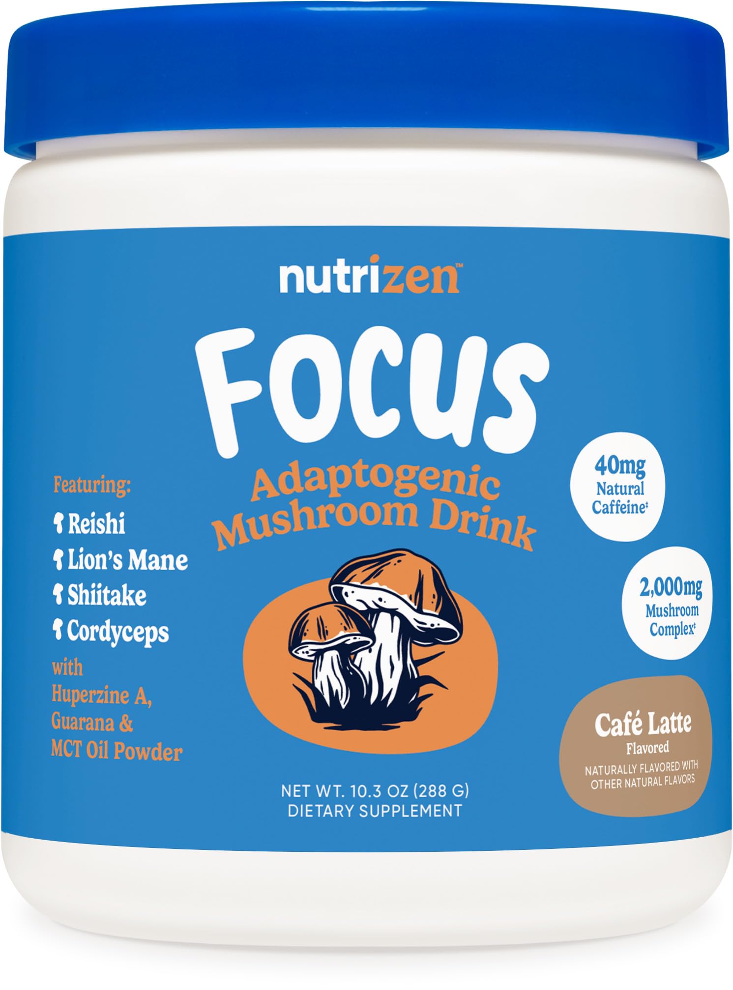 Nutricost Nutrizen AM Focus envase Café Latte listo para tomar cada mañana