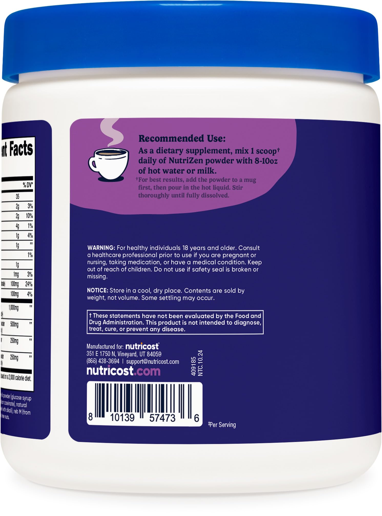 Nutricost Nutrizen PM Unwind con magnesio, opción suave para relajarse antes de dormir.