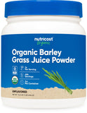 Nutricost polvo de hierba de cebada en botella para batidos nutritivos.