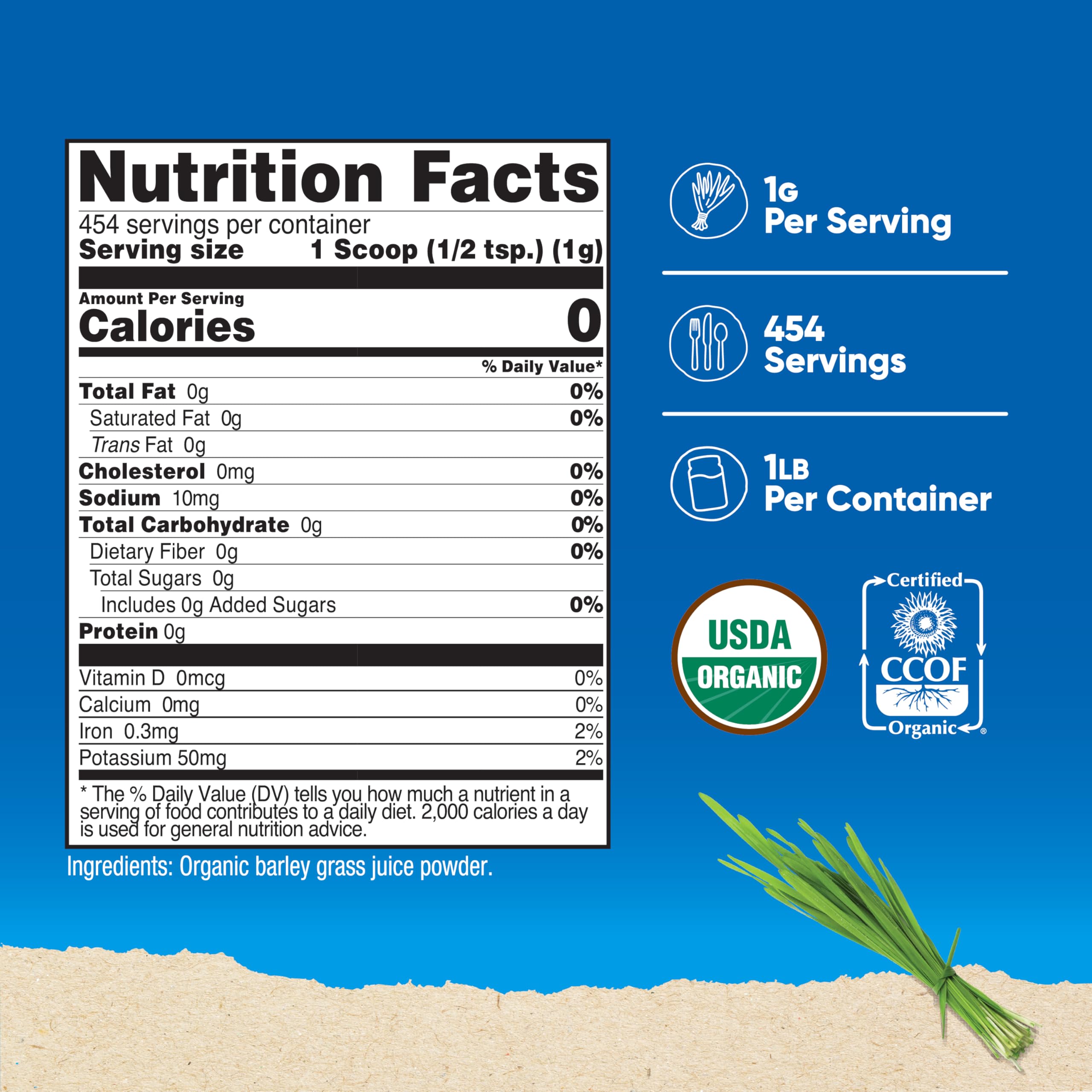 Nutricost envase 1 lb de polvo de cebada para smoothies.