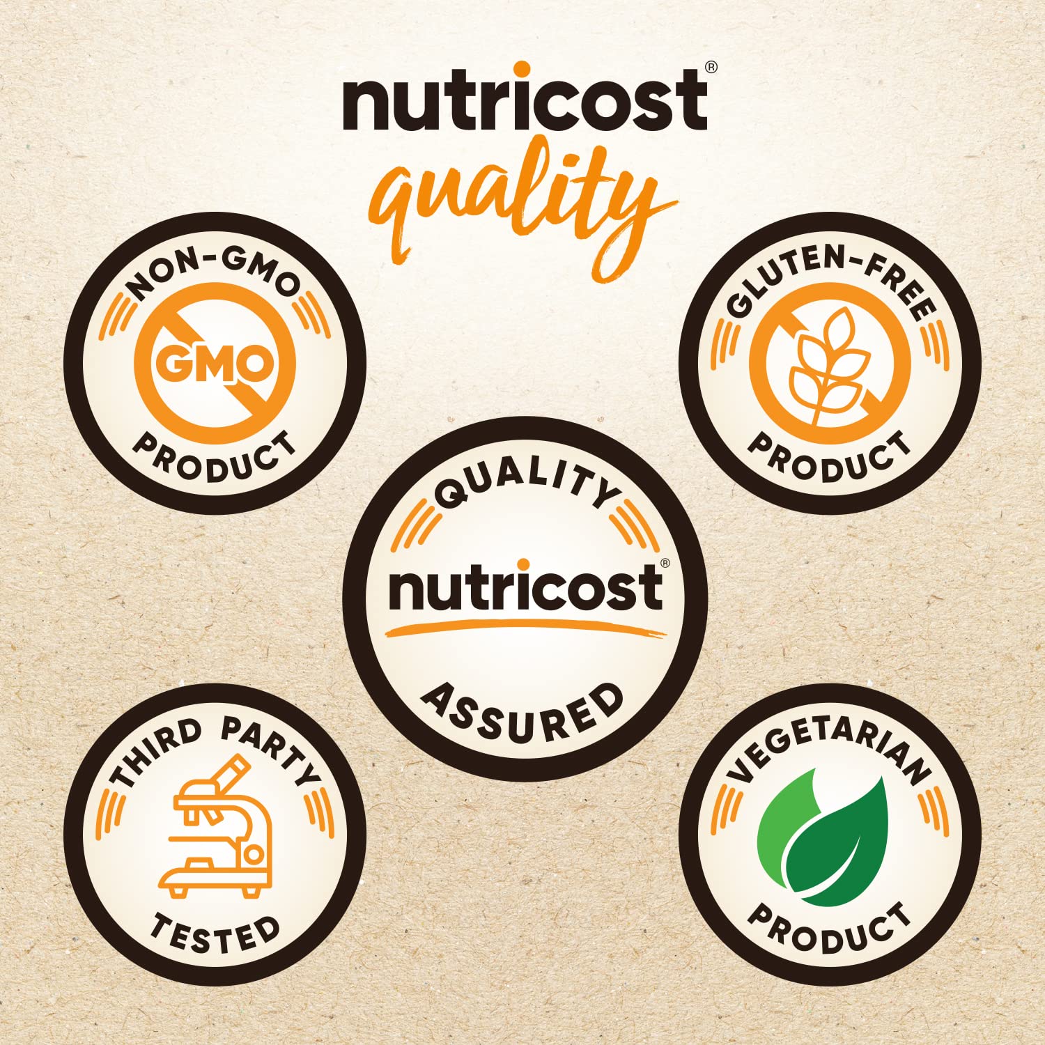 Etiqueta de Nutricost con certificaciones: orgánico, vegano y sin gluten.