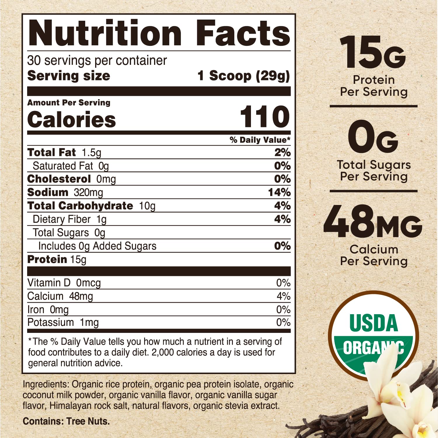 Nutricost Batido Vegano de vainilla, ingredientes orgánicos y opción vegetariana.