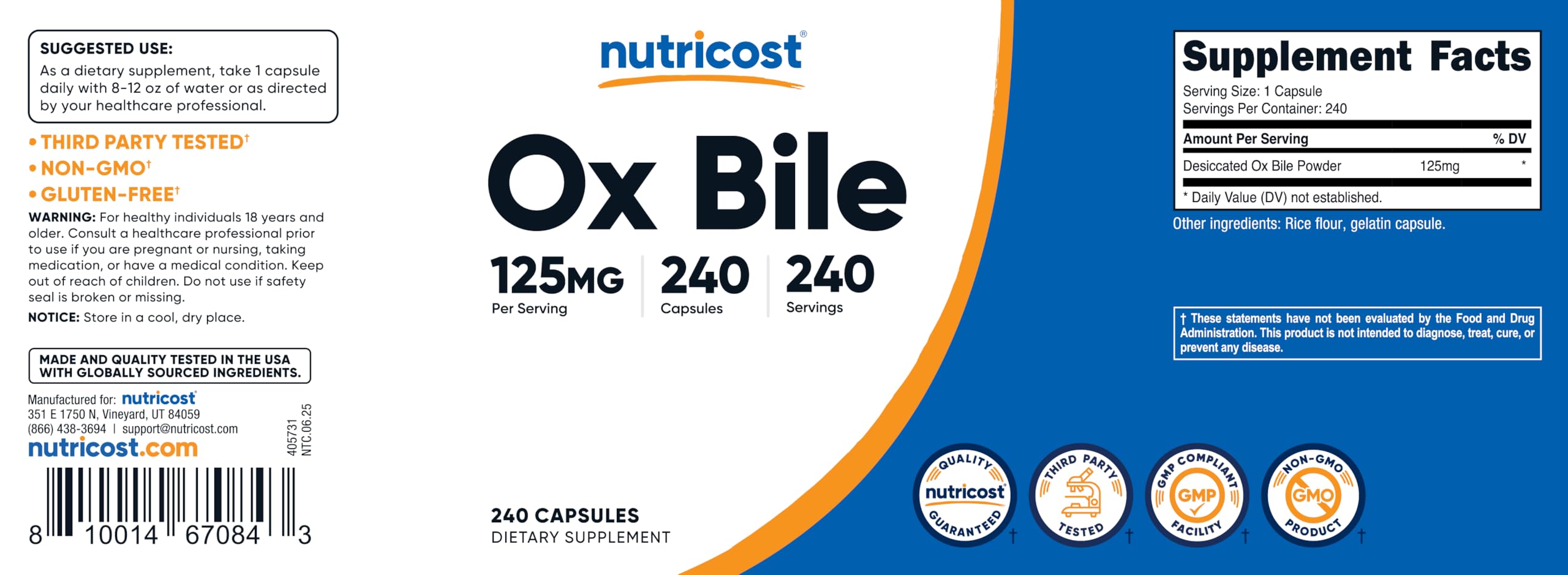 Nutricost Ox Bile: uso diario sencillo para apoyar la digestión tras comidas abundantes.