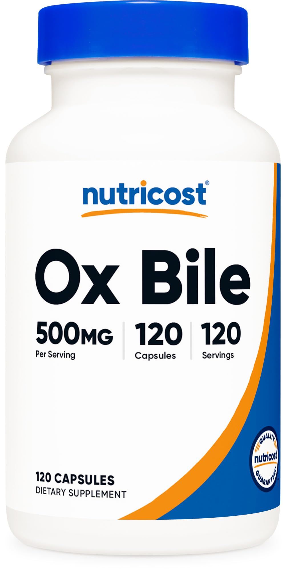 Nutricost Ox Bile en botella: cápsulas fáciles de tragar para uso diario.