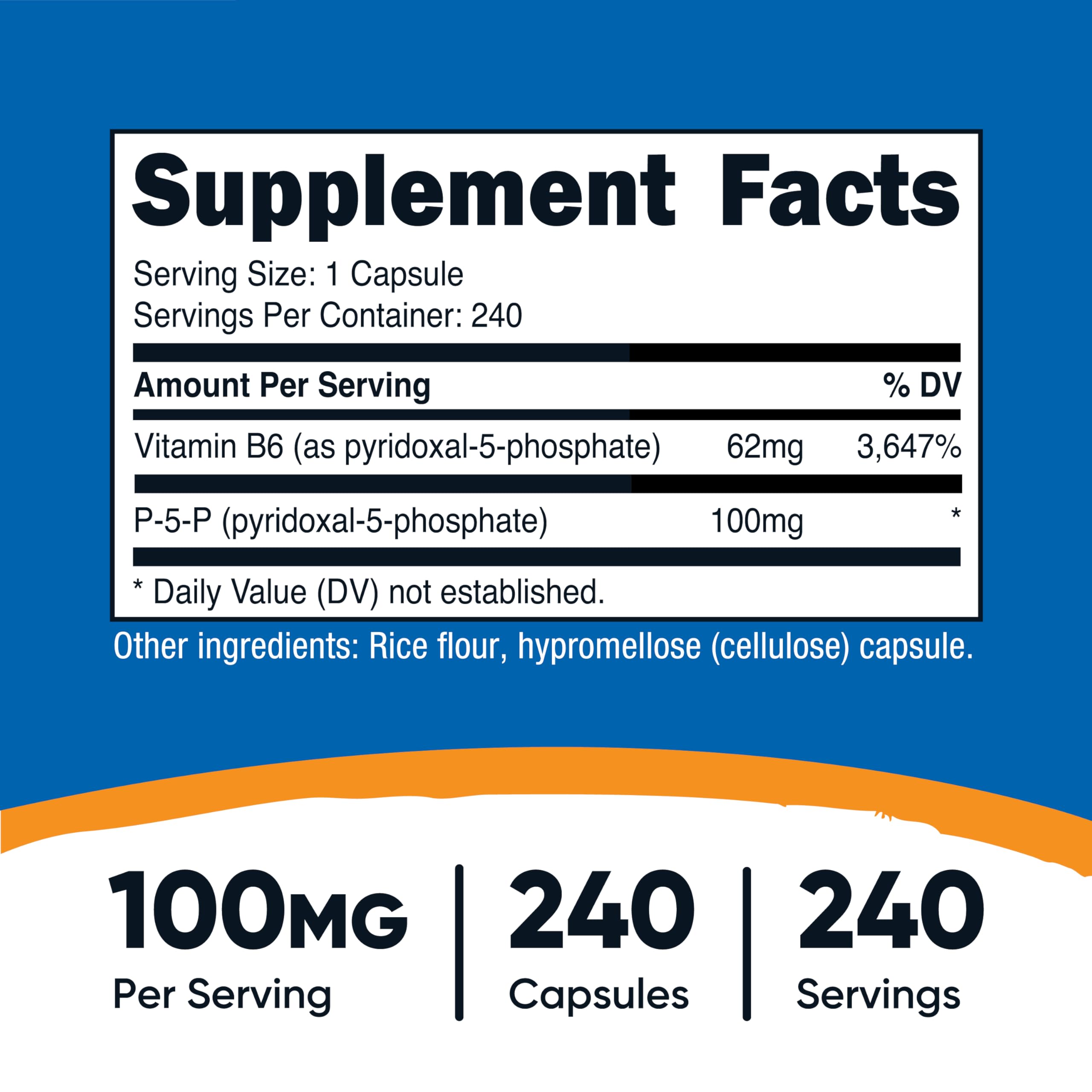 Nutricost P5P botella 240 cápsulas: conveniente para uso diario en casa.