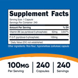 Nutricost P5P botella 240 cápsulas: conveniente para uso diario en casa.