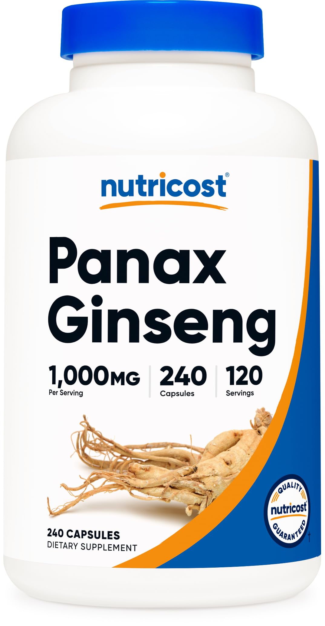 Nutricost Panax Ginseng: botella frontal para energía diaria.