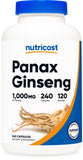 Nutricost Panax Ginseng: botella frontal para energía diaria.