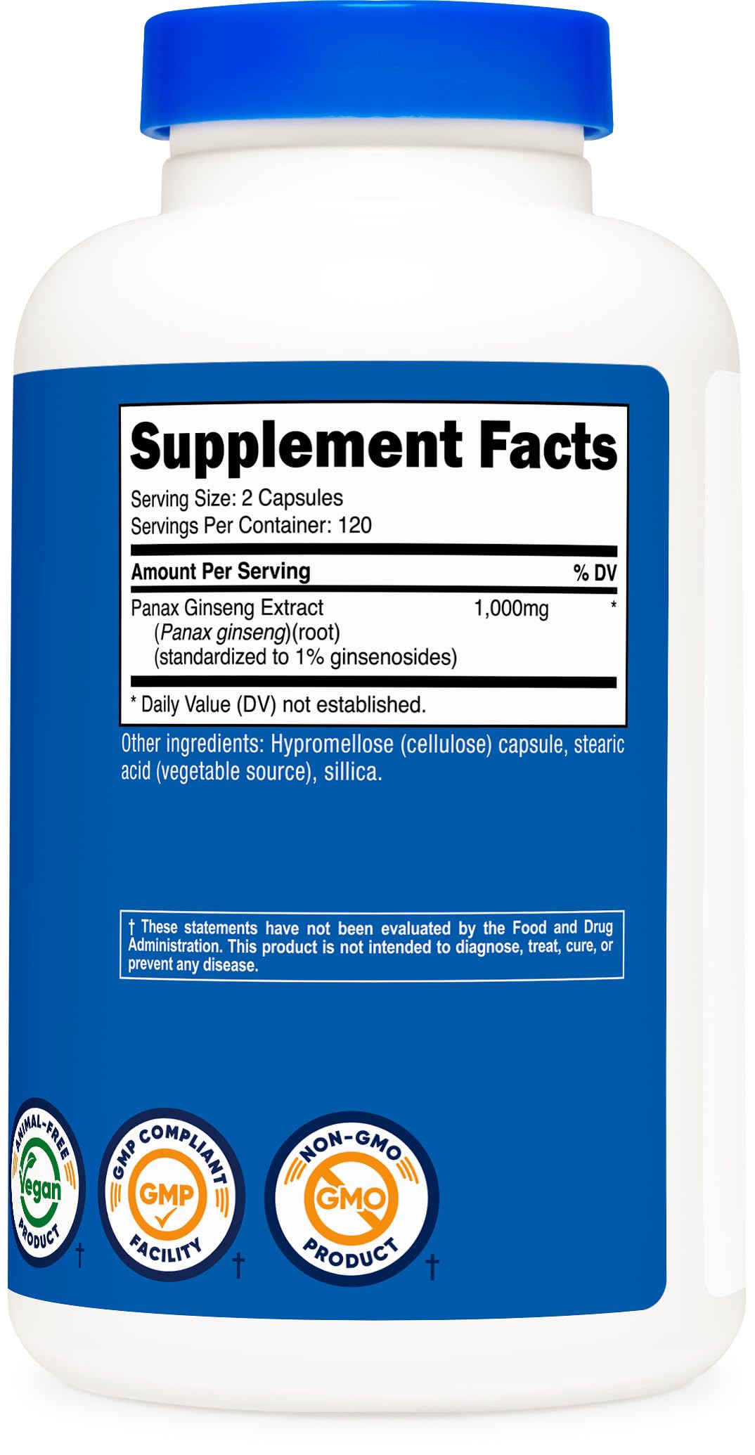 Nutricost Panax Ginseng: consumo recomendado con agua para uso diario.