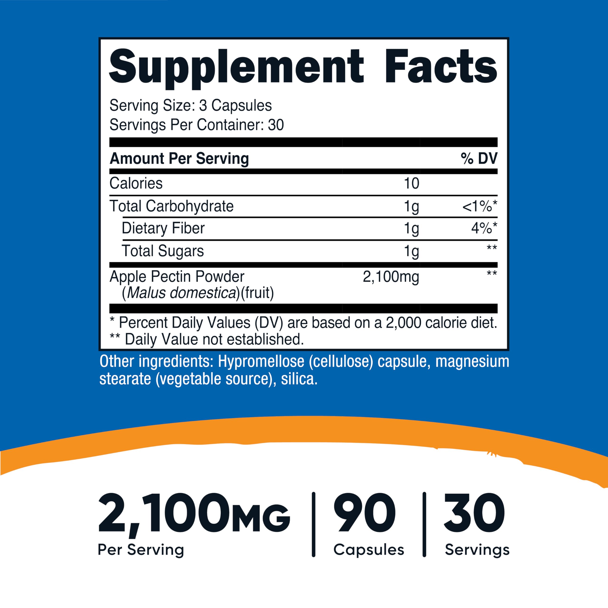 Nutricost pectina de manzana cápsulas, detalle de porción de 2.100 mg