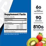 Nutricost BCAA con cucharita medidora, sabor fresa kiwi, listo para mezclar