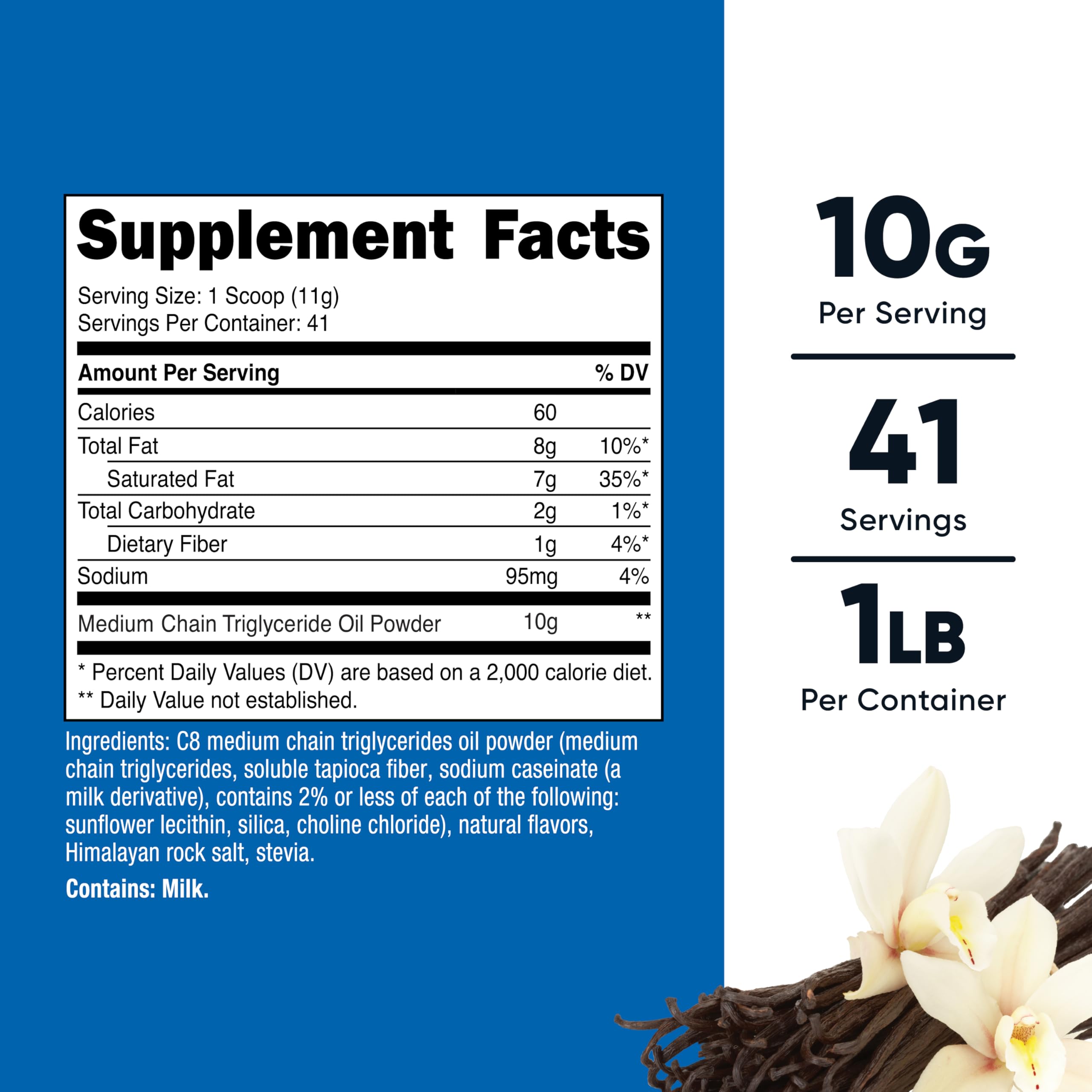 Nutricost polvo mct c8 vainilla con cucharada medidora para porciones rápidas