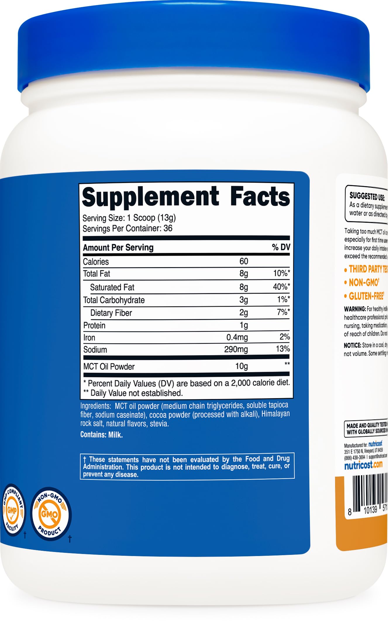 Nutricost Polvo MCT sabor caramelo salado, ideal para pre-entrenamiento energizante.