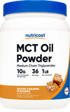Nutricost Polvo MCT sabor caramelo salado en botella para energía sostenida.