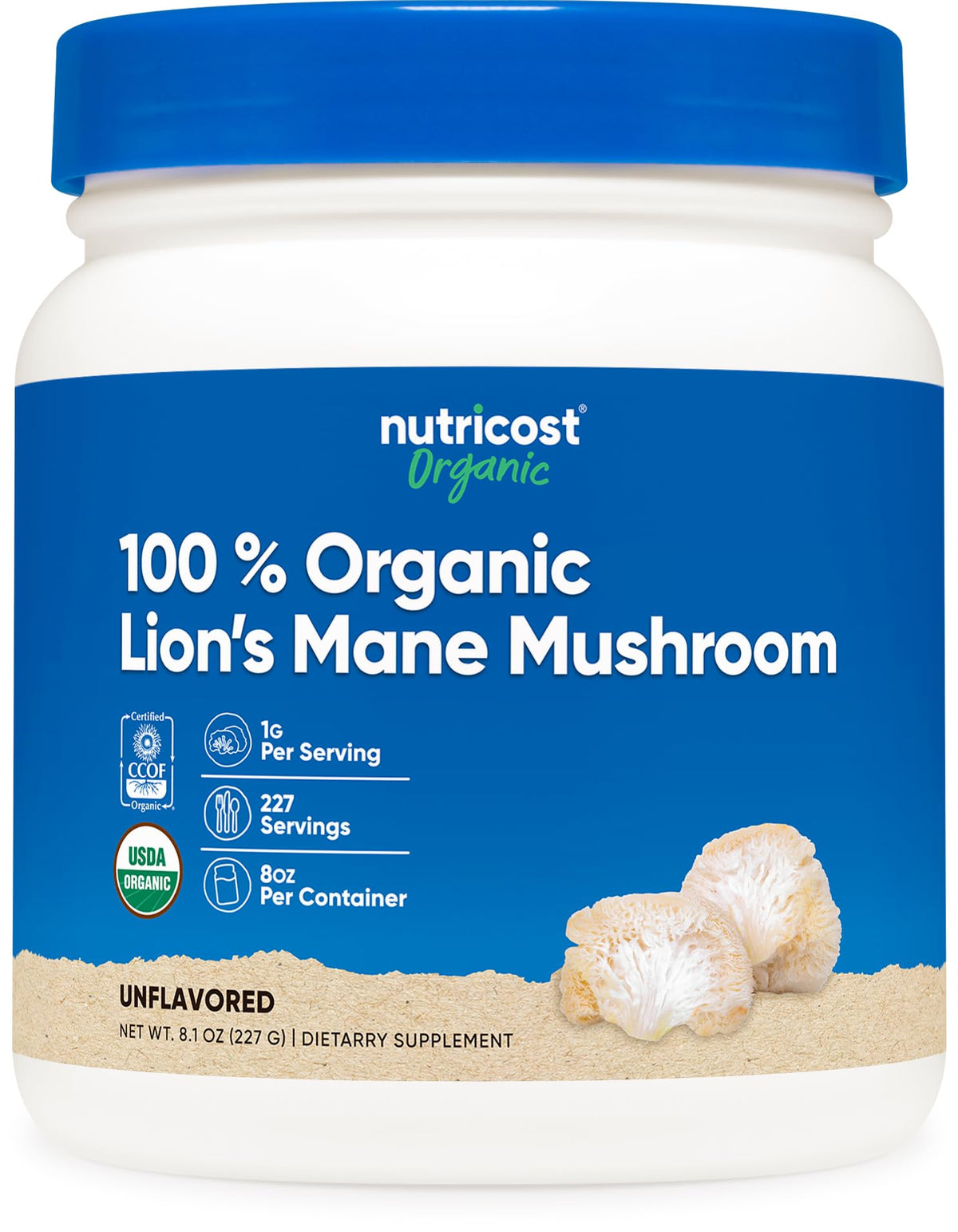 Nutricost polvo melena de león orgánico 8 oz, ideal para batidos
