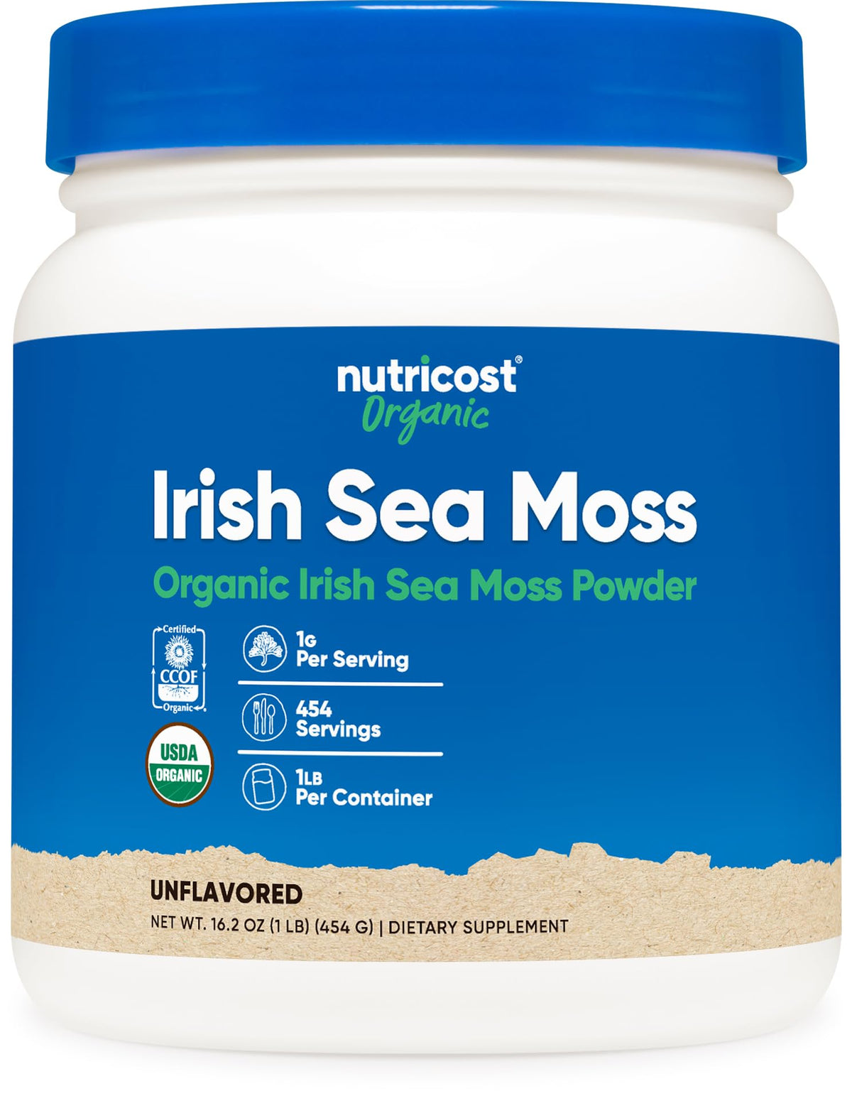 Nutricost polvo organico mus irlandes en bote, opción natural para recetas diarias