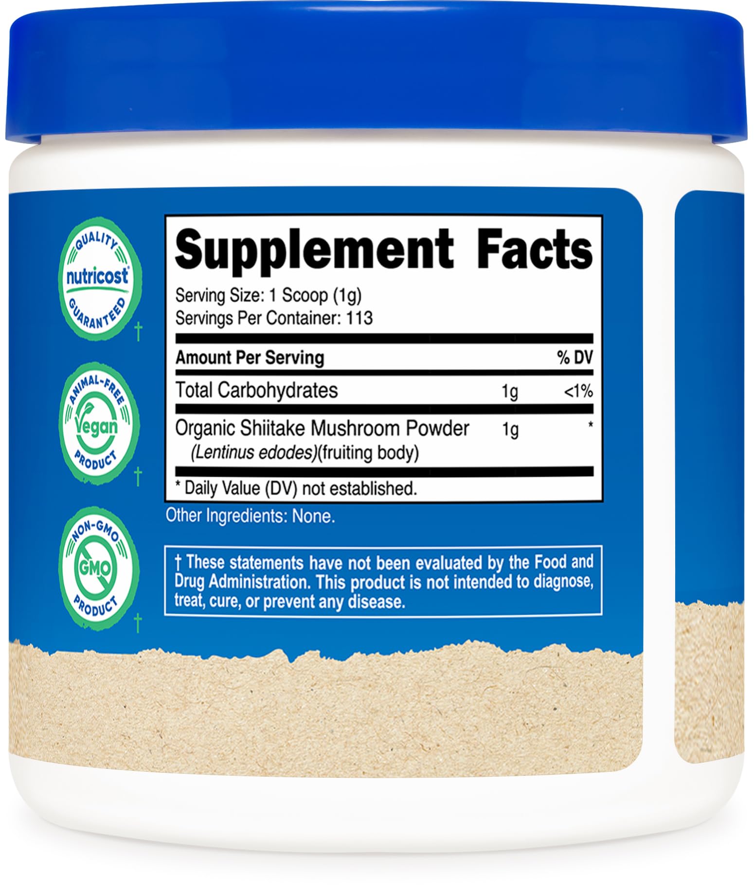 Polvo de shiitake orgánico Nutricost de 4 oz, perfecto para añadir sabor.