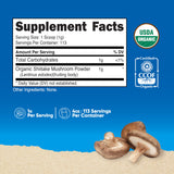 Polvo shiitake orgánico Nutricost con cuchara medidora incluida para dosis fáciles.