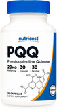 Nutricost PQQ botella-frente, identificación rápida para uso diario.