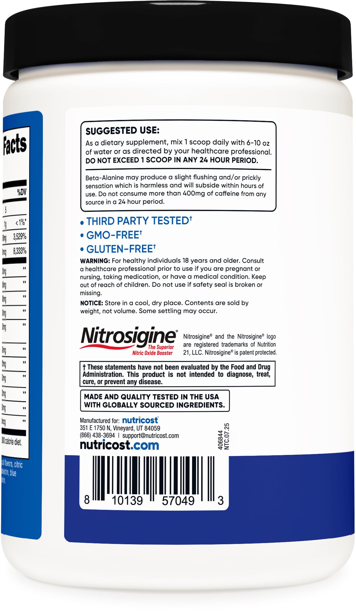 Frambuesa azul: Nutricost Pre-C con sabor y perfil para entrenamiento.