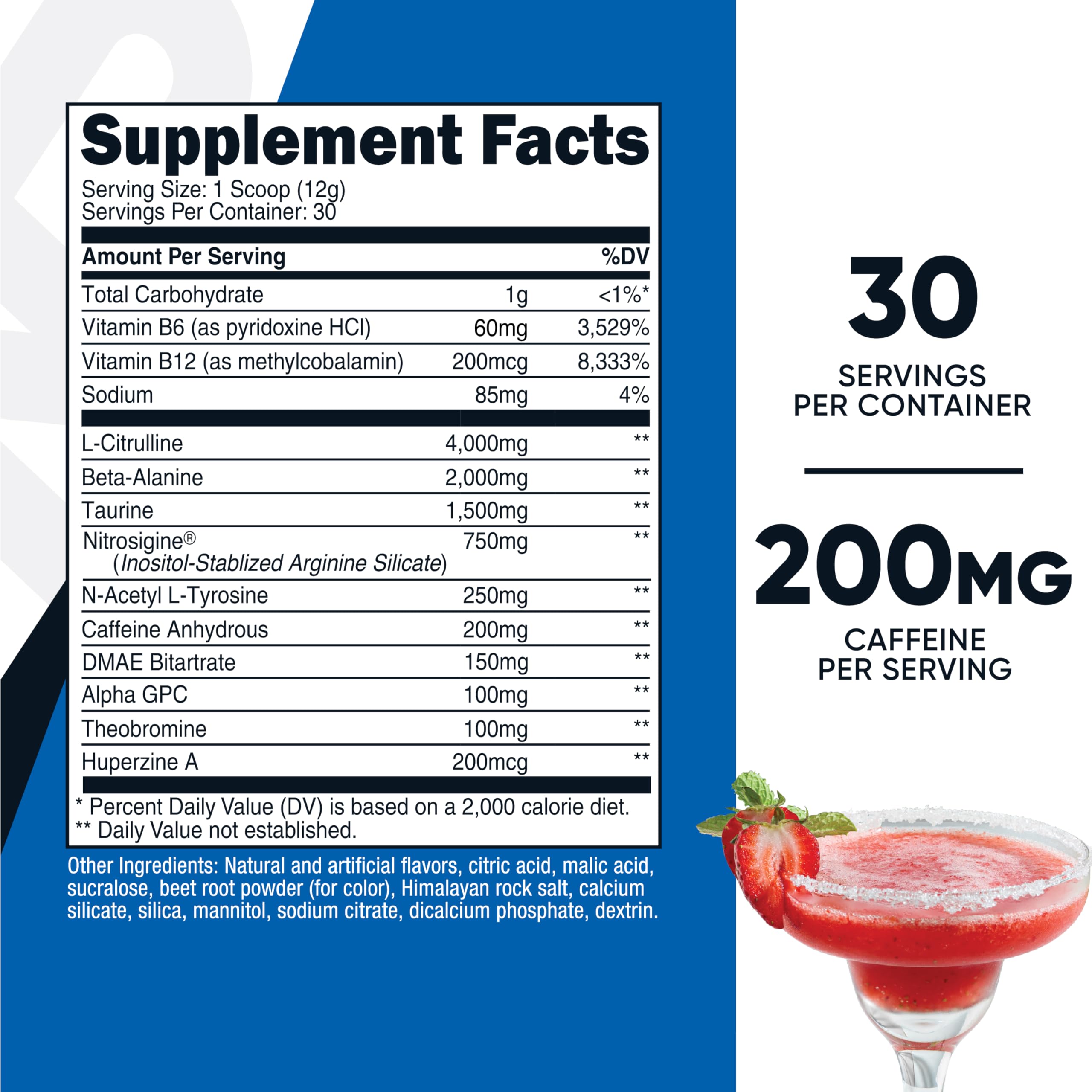 Nutricost Pre-Entrenamiento dispensador muestra dosis para rendimiento sostenido.