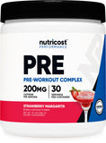 Nutricost Pre-Entrenamiento empaque visible para energía durante entrenamientos.