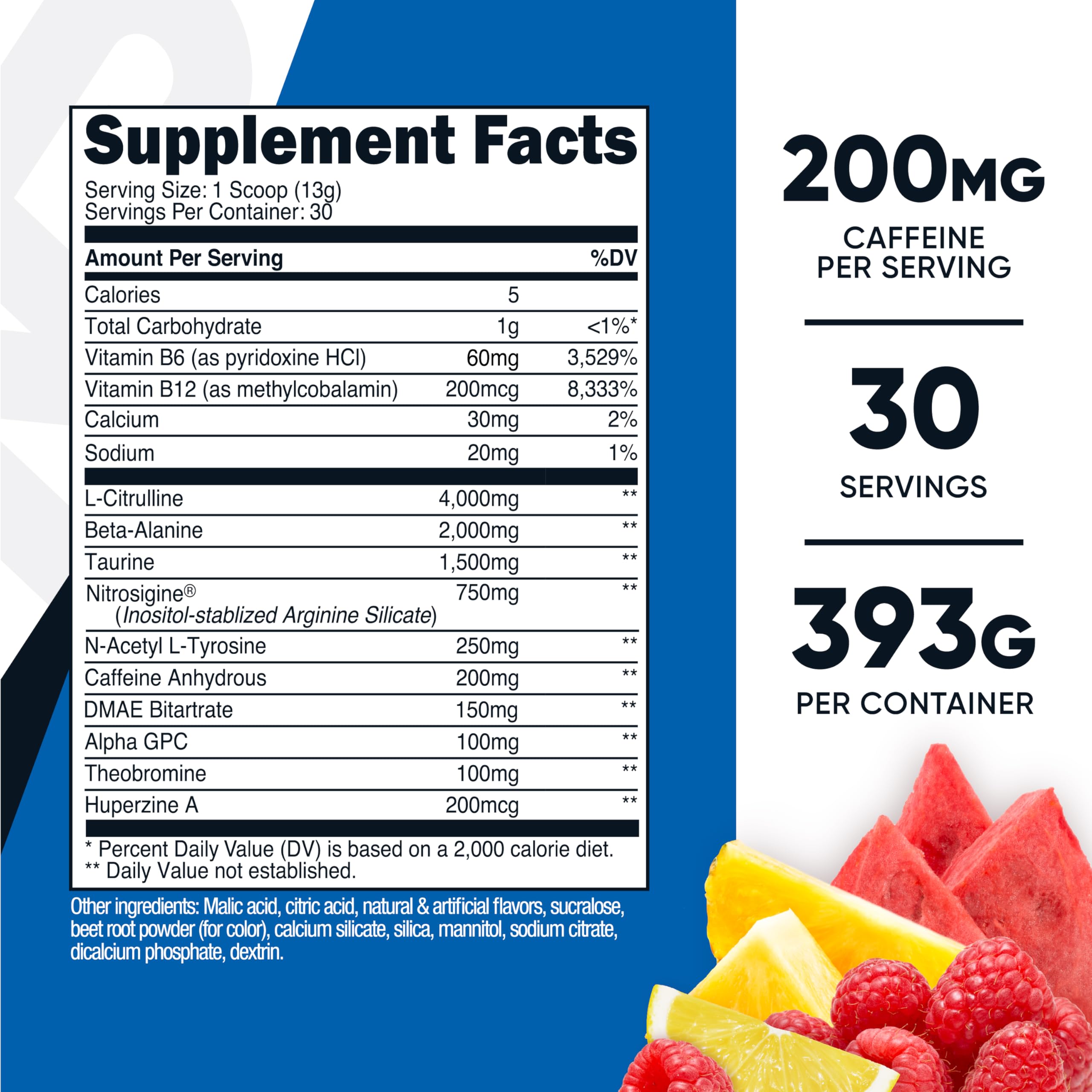 Nutricost Pre-Entrenamiento, sabor Frambuesa Azul, mezcla rápida y sabor intenso