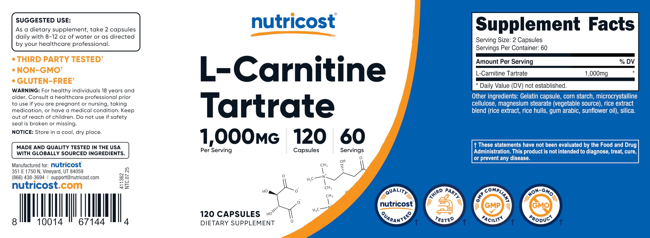 Nutricost L-Carnitina Tartrato pre-entreno ligero