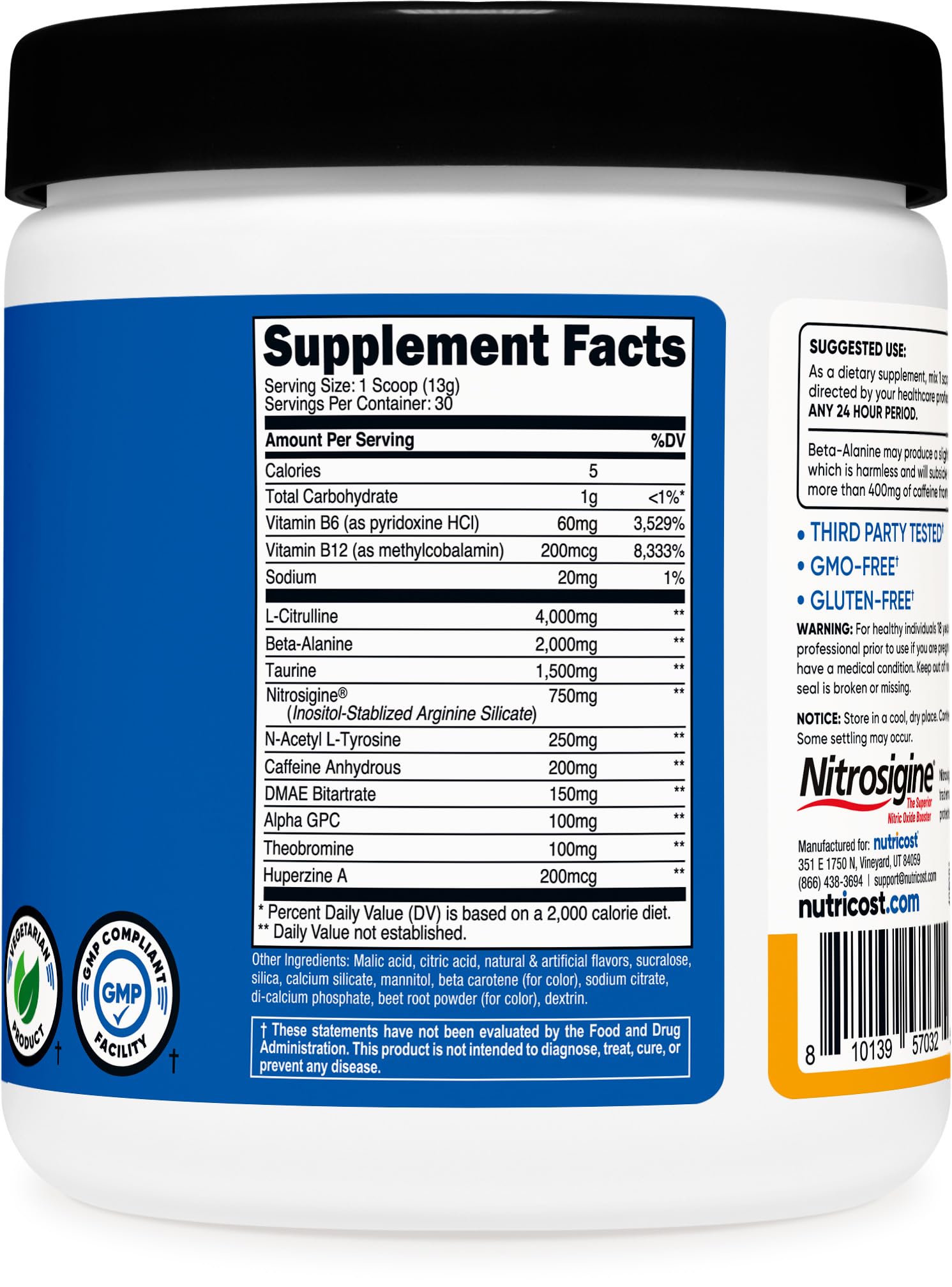 Nutricost Pre-Workout laboratorio control calidad con pruebas ISO.